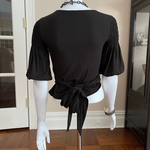 Theory Black 3/4 Sleeve Wrap Top - Picture 3 of 5